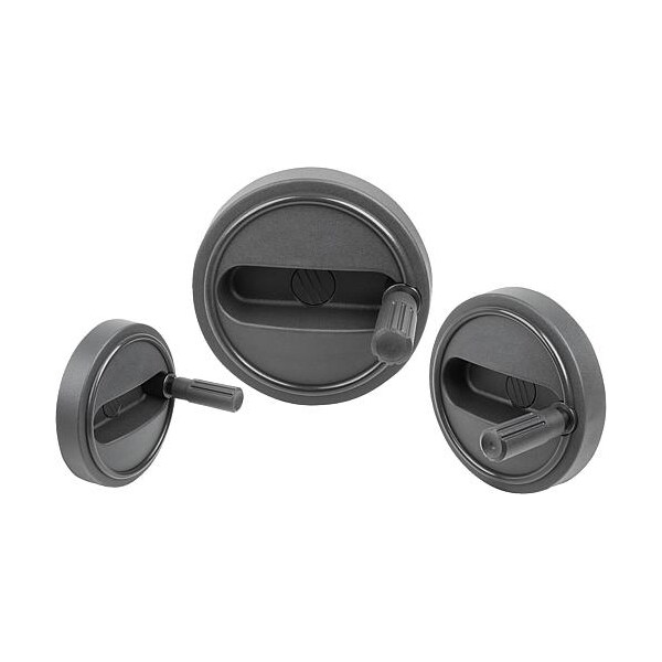 Handwheel, revolving handle, 80 mm dia, 10 mm bore